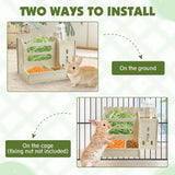 2 in 1 Rabbit Hay Feeder Detachable Bite Resistant Wooden Grass Dispenser with Bottle Small Animal Hay Holder Habitat