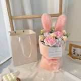 Popxstar  1PC Cotton Rope Artificial Roses Bouquet Handmade Rabbit Ear Knitted Plush Flower Bundle Valentine Mothers' Day Birthday Gifts