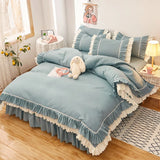 Popxstar Korean Lace Ruffled Bed Skirt 1pc Bedroom Bed Cover Bed Skirt Non-slip Mattress Cover Bedsheet Bedspread Solid Color Bed Decor