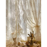 French Cream Double Layer Lace Sheer Curtain Korean Princess Style Light Translucent Not Transparent Bedroom Partition Drapes