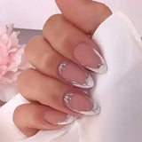 Popxstar  24Pcs French False Nails Almond Fake Nails with Glue Press on White Edge Design Wearable Simple Ins Pink Stiletto Nail Tips