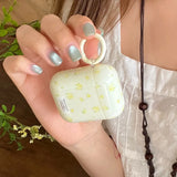 Popxstar  Korea Cute Full Yellow Flower Gloss Soft Protection Case For Apple AirPods 1 2 3 4 Pro 2 Cover Shockproof Funda With Keychain