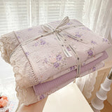 Popxstar  Floral Bedding Set Korean Style Duvet Cover Set Bed Linen Set Flat Sheets Set 2 Pillowcases Single Double Queen Size For Student