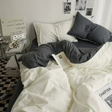 Popxstar  High Quality Solid Color Double Washed Cotton Bedding 4 Pieces Set Student Dormitory Bed Linen Duvet Set Bed Suit