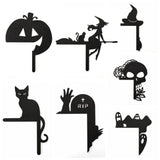 Popxstar 1pcs Black Wooden Halloween Door Frame Decoration Witch Skull Head Pumpkin Hat Cat Ghost Elements Decoration Plate