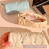 Embroidery Pencil Case Pouch Pillow Shape Single Layer Makeup Lipstick Bag Zipper Holder Simple Pen Case School Office Supply