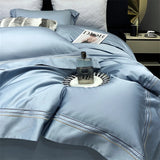 Popxstar  1000TC Egyptian Cotton Premium Solid Color Luxury Embroidery Bedding Set Soft Duvet Cover Flat Bed Sheet Pillowcases 4Pcs