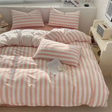 4 Pieces Striped Duvet Cover Set, 100% Washed Cotton Ins Style Bedding Set, Soft Skin Friendly Quilt Cover Bed Sheet Pillowcase