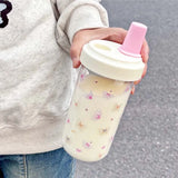 Original Design Purple Bow Water Cup With Straw Cute Coffee Bubble Milk Tea Plastic Cup Large Capacity Students Water Bottle New