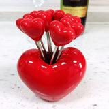 Cute Stainless Steel Love Fruit Fork Set Loving Heart Red Pink Dessert Cake Fork Storage Jar Plastic Fork Kitchen Supplies