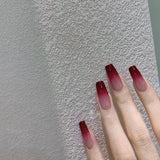 Popxstar  24Pcs Gradient Red Fake Nails Medium Length Coffin Press On Nails French Charm Manicure for Women Daily Party False Nails Art