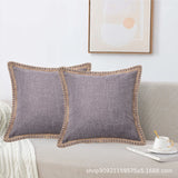 Deluxe Linen Trimmed Pillowcase Organic Burlap Fabric Sofa Cushion Case Textured Pillow Cover Luxury Home Decor
