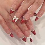 Popxstar  24Pcs Almond False Nails Cute Strawberries with French Design Simple White Wearable Fake Nails Decoration Press on Nail Tips Art