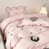 Popxstar Cute Embroidered Bedding Set Including A Quilt Cover and Pillowcases 4pcs Set of Korean Girls' Bedding Bedroom Decoration