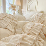 Popxstar  Romantic Three Layer Lace Ruffles Velvet Winter Warm Thickened Princess Bedding Set Duvet Cover Bed Skirt Pillowcases 4Pcs