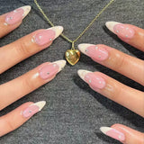 Popxstar  24Pcs French False Nails Almond Fake Nails with Glue Press on White Edge Design Wearable Simple Ins Pink Stiletto Nail Tips