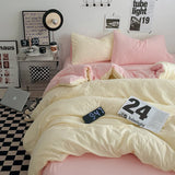 Popxstar Beige Pink Bedding Set Solid 3/4pcs Home Linens Luxury Duvet Cover Pillowcase Flat Sheet Wash Cotton Twin King BedRoom Decor