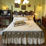 Popxstar  European Luxury Lace Embroidery Crystal Velvet Bedding Sets Duvet Cover Ruffles Quilted Bed Skirt Bedspread Pillowcases 4Pcs