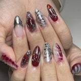 Popxstar  24pcs Mid-length Almond False Nails Simple Pattern Design Stick on Fake Nail Round Head Wearable Press on Nails Sets Finished
