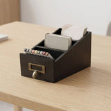 Wooden Remote Control Holder Decorative with 3 Compartments Desktop Storage Box Vintage Style Makeup Brush Holder