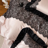 Popxstar  1000TC Egyptian Cotton Black Lace Patchwork Bedding Set Queen King Size Duvet Cover Set Flat/Fitted Bed Sheet Pillowcases 4Pcs