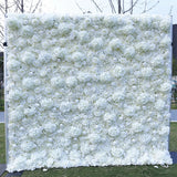 Popxstar 5D White Rose Cloth Flower Wall Artificail Fabric Roll Up Hydrangea Floral Wall Wedding Backdrop Decor Hang Curtain Photo Props