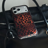 Ins Luxury Black Brown Leopard Print Magnetic Phone Case For iPhone 17 Pro Max 16 15 14 13 Shockproof Back Cover For Magsafe
