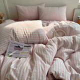 Popxstar  Nordic Bedding Set Pure Cotton Striped Duvet Cover Set Soft Flat Sheet Single Queen Size Double Bed Sheet Set For Bedroom Decor