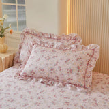 Popxstar  2pcs Flower Prints Ruffles Pure Cotton Pillowcases 48x74cm Sizes Cushion Cover for Bed Floral Style Pillowslip