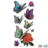 Popxstar 1pcs 3D Butterfly Tattoos Stickers Rose Flower Girls Women Body Art Water Transfer Temporary Tattoo Sticker Arm Wrist Fake Tatoo