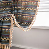 Popxstar Bohemian Style Yellow Black Colored Wave Curtains Polyester Cotton Brown Tassel Semi Shading Curtains For Living Rooms Bedrooms