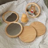 1Pc Pure Wood Makeup Mirror Portable Mirror Round Cosmetic Mirror Pocket Compact Mirror Travel Accessories Women Beauty Tool
