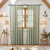 Romantic Lace Sheer Curtain Princess Floral Pattern Semi Sheer Window Curtain with Wavy Edge Rod Pocket Light Filtering Curtain