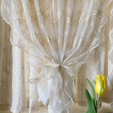 Popxstar  French Style Rural Gauze Integrated Window Screen Non Punched Velcro Curtains Lace Embroidered Semi Blackout Gauze Curtain