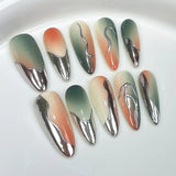 Popxstar  10Pcs Long Almond Handmade Press on Nails Butterfly Fake Nails Wearable Stick-on Nails False Nail Накладные Ногти Uñas Postizas