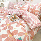 Popxstar Ins Pink Flowers Bedding Set Flat Bed Sheet Duvet Cover Twin Full Queen Nordic Bed Linen Boy Girl Bedding Sets Flower Cherry