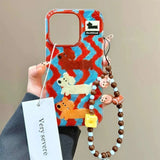 Popxstar Cartoon Striped Sausage Dog With Chain Suitable For IPhone 16 Promax Phone Case Apple 15 Pro New Model