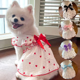 Summer Princess Dog Clothes Cute Heart Print Bow Dress for Chihuahua Puppy Sweet Skirt Cotton Dress for Girl Dog Pet Costume