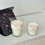 Popxstar Kawaii Bowknot Glass Cup Aesthetic Cute korean Cups For Cold Hot Coffee Juice Wine Milk Drinking Glasses Ice Cream Dessert Cup