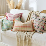 45x45/60x60cm Bohemian Pillow Covers Yarn-dyed Polka Dot Cushion Covers Tassel Edge Pillow Case for Living Room Bedroom Sofa Car