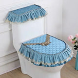 3D Embroidered Toilet Seat Mat Lace Ruffle Edge Toilet Cover Zipper Style Thick Universal Toilet Seat Cushions