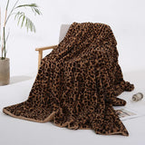 Popxstar Faux Rabbit Fur Leopard Print Double-layer Coral Rabbit Plush Blanket Bedroom Sofa Soft Breathable Warm Cover Blanket