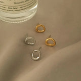 Popxstar Classic Simple Irregular Ellipse Little Stud Earrings for Women Cute Temperament Stainless Steel Korea Fashion Jewelry Accessory