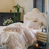 Popxstar  100% Tencel Bedding Set 60s Lace Flat Sheet Set With Pillowcase Queen King Double Size Bare Sleeping Skin-Friendly Bed Linen Set