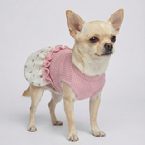 Soft Ribbed Knit Dog Dress with Floral Skirt Ruffle Trim Pet Clothes for Small Dogs Cats New Puppy Outfit