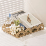 Handmade Paper Rope Storage Basket Rectangular Scalloped Edge Storage Tray Decorative Large Capacity Fruit Basket Bedroom