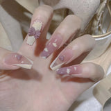 Popxstar 24Pcs/Box Gradient Long Ballet France Press on Nail Ink Chinese Style False Nails Rose Girls Full Cover Fake Nail Piece Finished