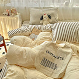 Popxstar  Striped Bedding Set Korean Style Duvet Cover Set Flat Sheets Set Single Twin Double Size Bed Linen Set Back To School Season