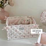 popxstar Square Storage Basket Cotton Stripe Sorting Basket Lace Flower Desktop Box Home Supplies