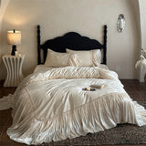 Popxstar  Vintage French Large Lace Ruffles Lyocell Cotton Rose Jacquard Luxury Bedding Set Duvet Cover Bed Skirt Pillowcases 4Pcs